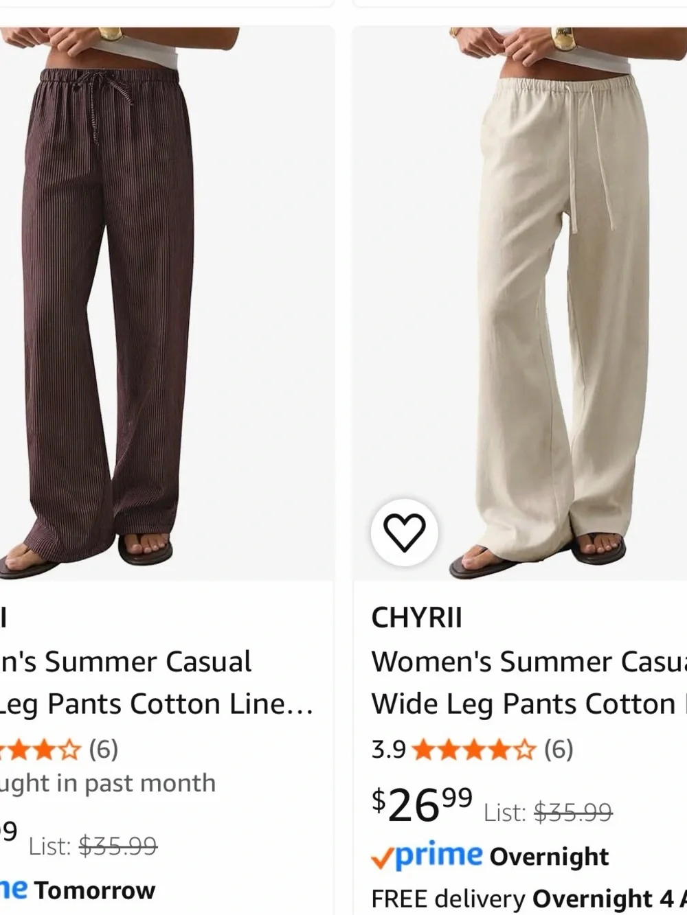 Small size summer pants / linen like / Two Wide Leg Summer Pants— Brown & Cream - Picture 2 of 3